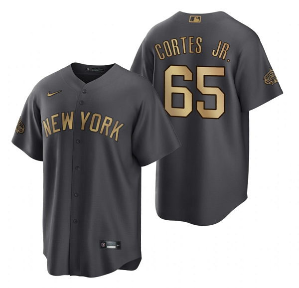 Men's New York Yankees #65 Nestor Cortes Jr. 2022 All-Star Charcoal Cool Base Stitched Baseball Jersey